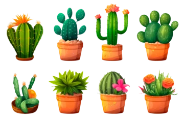 Fototapete Kaktus im Topf set cactus in pot cartoon style for video game isolated on white background, AI