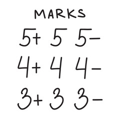 School marks results set. Hand drawn vector grade. Vector illustration.