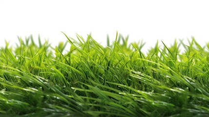 Close up of fresh green grass on white background with copy space