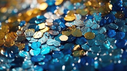Colorful sequins close-up, shallow depth of field