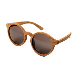 Wooden round sunglasses isolated on transparent background. Generative AI
