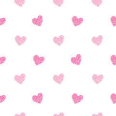 Valentine's day seamless pattern with pink hearts on white background