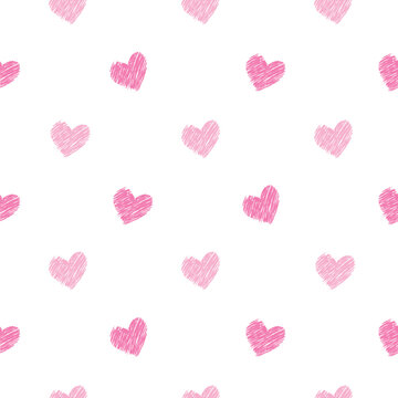 Valentine's day seamless pattern with pink hearts on white background