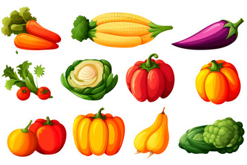 set vegetables in cartoon style for video game isolated on white background, AI
