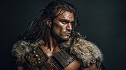 A gorgeous barbarian man in the woods - obrazy, fototapety, plakaty