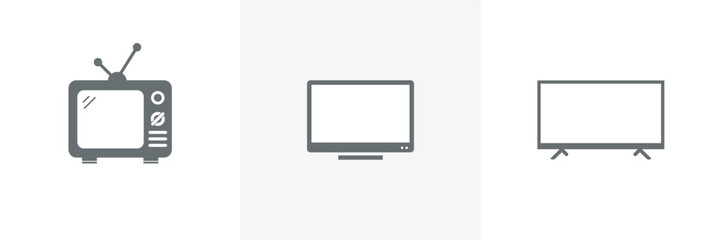 TV vector icon set.Different style of old Television to Smart TV concept and web design.Television symbol in trendy flat style isolated on white and gray background.
