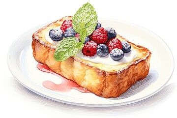 French toast with berries watercolor
