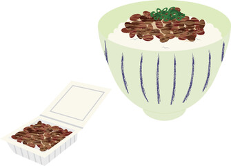 納豆をかけたごはんと納豆パックセット（主線なし）