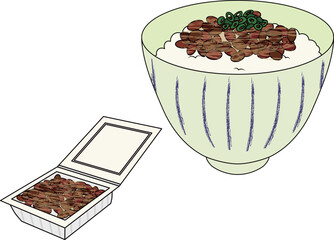 納豆をかけたごはんと納豆パックセット（主線あり）