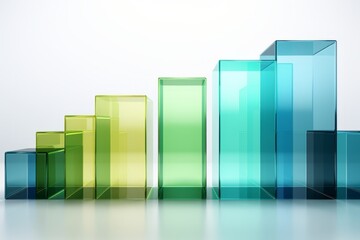 Colorful glass bar graph on white background. 3d render illustration