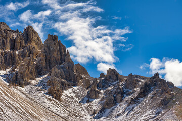 Latemar dolomites mountain range against blue sky south tyrol italy