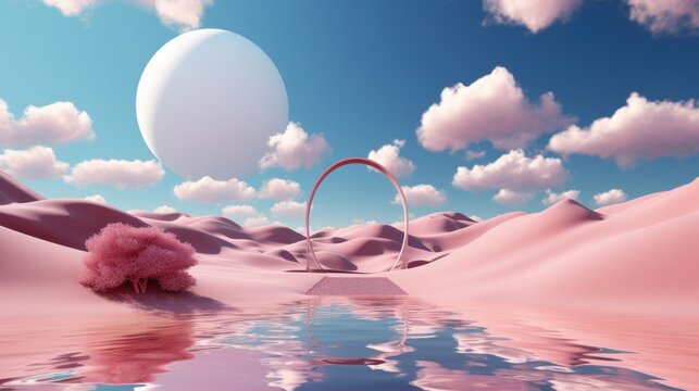 3D render of a fantasy landscape with an arch in the desert