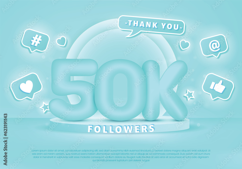 Wall mural Thank you 50k followers, social media followers celebration vector template