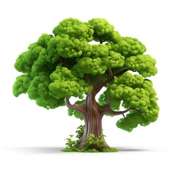 3D Cartoon Tree Isolated on White Background with Clipping Path, Full Depth of Field, and Focus Stacking Generative AI