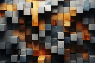 3d rendering of abstract geometric shapes in blue and brown tones.