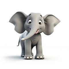 Naklejka premium 3D Cartoon Elephant in Isolation, Full Depth of Field, and Focus Stacking Generative AI