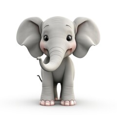 Fototapeta premium 3D Cartoon Elephant in Isolation, Full Depth of Field, and Focus Stacking Generative AI