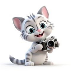 Fototapeta na wymiar 3D Cartoon Cat Isolated on White Background with Clipping Path, Full Depth of Field, and Focus Stacking Generative AI