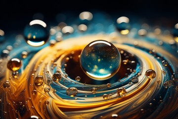 Macro shot of oil drops in water. Abstract background. 3D rendering.