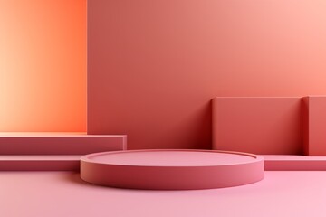 3d rendering of minimal geometric forms. Pink podium for your design. Fashion show stage.
