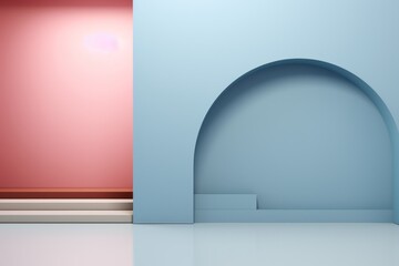 3d rendering of empty room with arch and blue wall background.