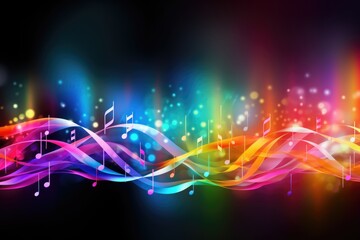 Fototapeta na wymiar Melodic Waves: Rainbow-Colored Wavy Background with Musical Vibes Generative AI