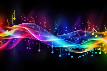 Fototapeta na wymiar Melodic Waves: Rainbow-Colored Wavy Background with Musical Vibes Generative AI