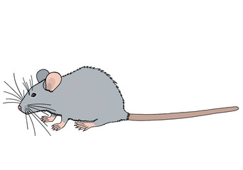 Gray mouse, rodent animal illustration on white background, in a flat style