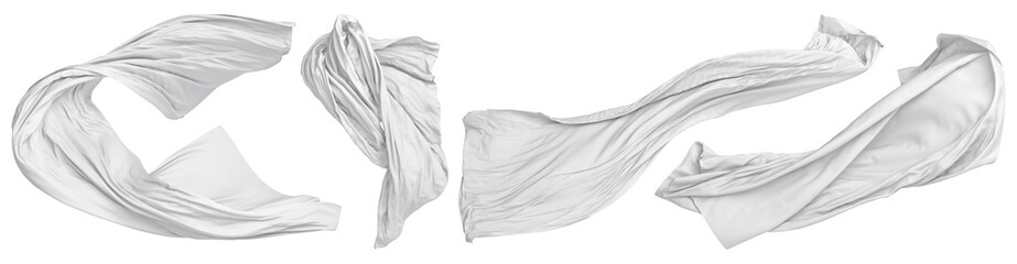 Isolated flying white cloth with folds. 3D rendered image. - obrazy, fototapety, plakaty