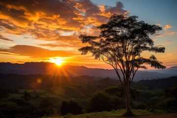 Fototapeta na wymiar Golden Horizons: Sunset in the Natural Beauty of Colombia, LATAM Generative AI