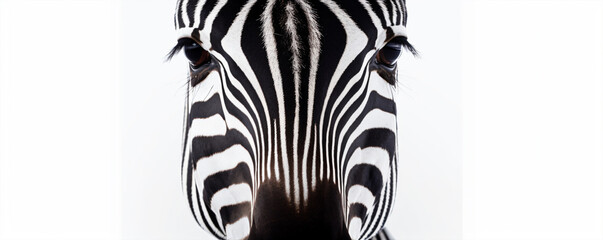 Fototapeta na wymiar Close-up portrait of a zebra. Isolated on white background.