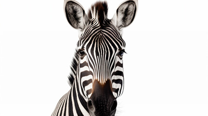Fototapeta na wymiar Zebra portrait isolated on white background with clipping path. Close-up.