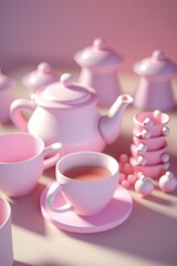 Fototapeta premium Pink plastic food on the table. Artificial food concept.
