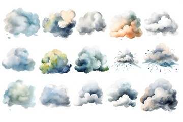 Watercolor storm clouds clip art on white background Generative AI
