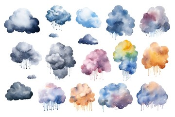 Watercolor storm clouds clip art on white background Generative AI
