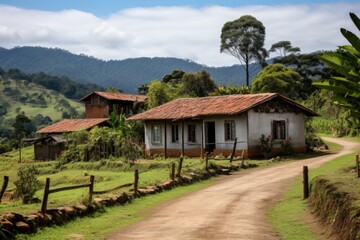 Fototapeta na wymiar Tranquil Retreat: LATAM Farm Finca in Colombia for Couples and Families Generative AI