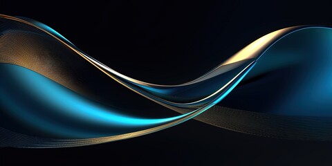 Minimalistic composition made of simple curves and abstract vector lines, gold, cobalt blue, turquoise