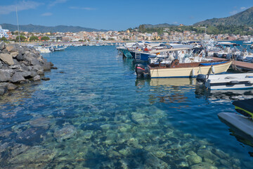 Obraz premium small boat harbor, marina in Giardini Naxos, Sicily, Italy