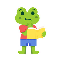 Vector Cute Cartoon Animal Reading Isolated Illustration