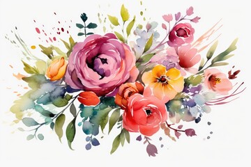 Flower Bouquet with Watercolor Flowers Generative AI