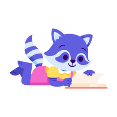 Vector Cute Cartoon Animal Reading Isolated Illustration