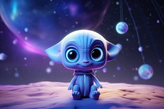 Cosmic Delight: Cute Adorable Cartoon Alien in Cinematic Shot Generative AI