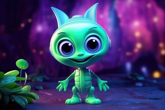Cosmic Delight: Cute Adorable Cartoon Alien in Cinematic Shot Generative AI