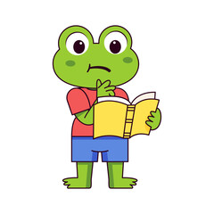 Vector Cute Cartoon Animal Reading Isolated Illustration