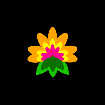 Mexican embroidery multi-colored bright flower on a black background