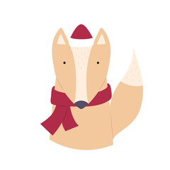 Cute fox in a hat and a scarf . Illustration on transparent background for cards, invitations, stickers, t-shirts