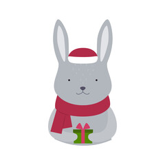 Cute rabbit in a hat and a scarf . Illustration on transparent background for cards, invitations, stickers, t-shirts