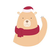 Cute bear in a hat and a scarf . Illustration on transparent background for cards, invitations, stickers, t-shirts