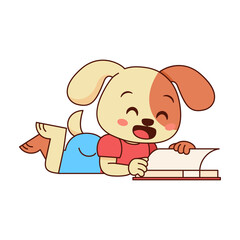 Vector Cute Cartoon Animal Reading Isolated Illustration