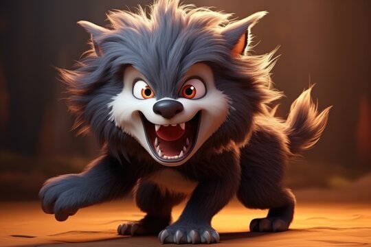 Cute Adorable Cartoon Werewolf in Cinematic Shot Generative AI